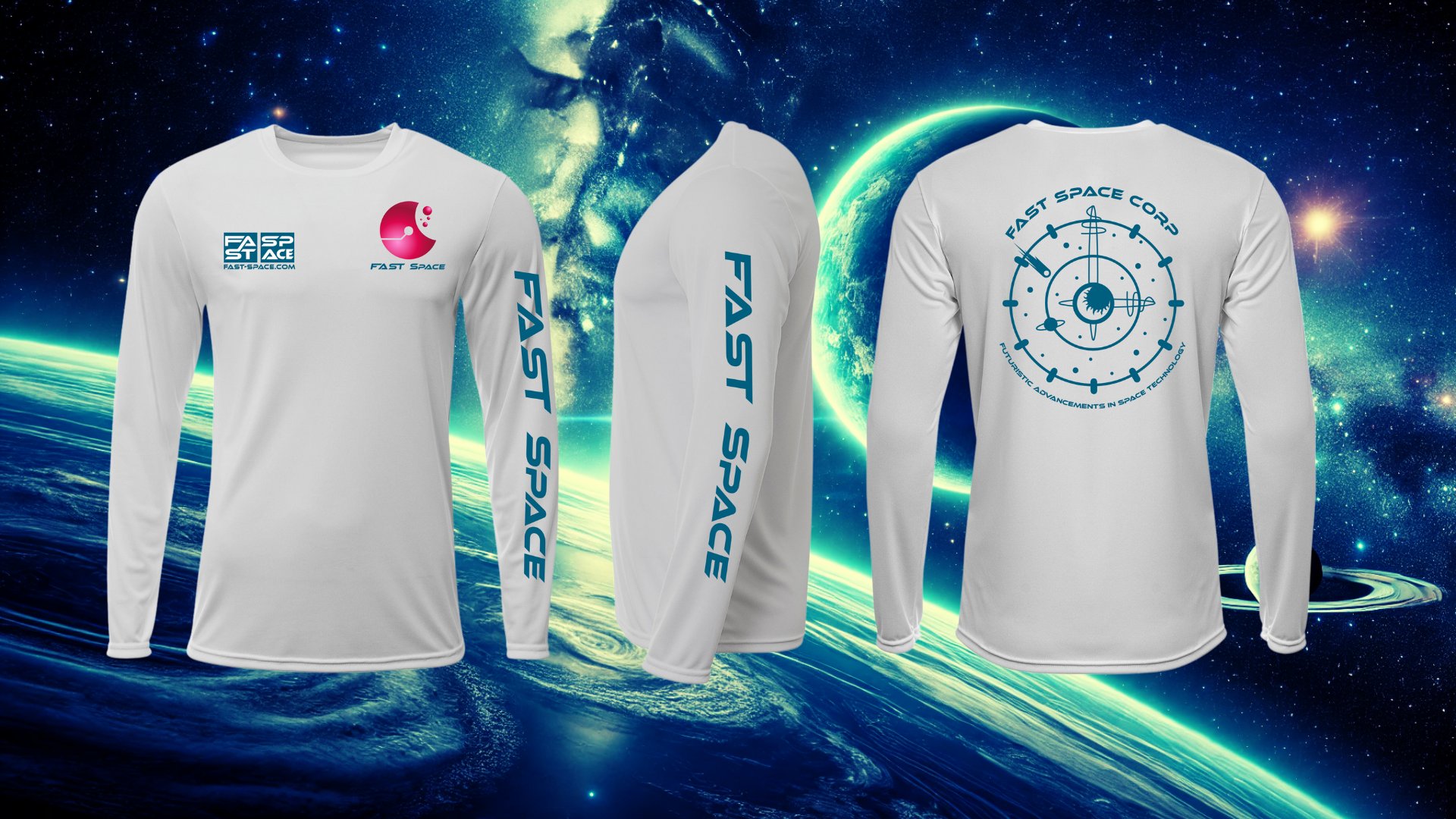 White Long Sleeve with Blue Logo (Mens) - Image 6